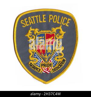 PATCH der US-Polizeibehörde mit weißem Hintergrund isoliert Stockfoto