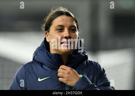 26. Oktober 2021; CommBank Stadium, Parramatta, New South Wales, Australien; Für Frauen: International Football Friendly, Australien gegen Brasilien; Sam Kerr aus Australien nach dem Spiel Stockfoto