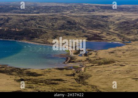 Eine Luftaufnahme der West Falkland Insel. Falkland-Inseln Stockfoto