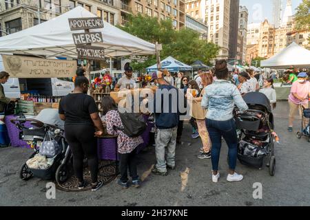 Einkaufen am Union Square Greenmarket in New York am Freitag, den 15. Oktober 2021. (© Richard B. Levine) Stockfoto