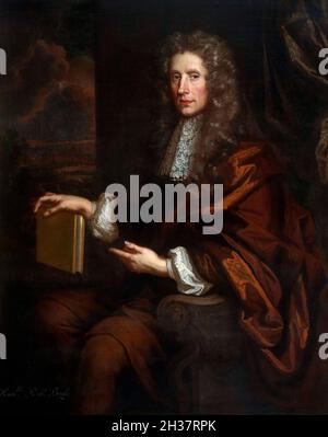 Robert Boyle. Porträt des anglo-irischen Naturphilosophen, Chemikers, Physikers und Erfinders Robert Boyle (1627-1691) von John Riley, Öl auf Leinwand, 1689 Stockfoto