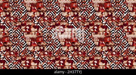Nahtlose Mode-Druck-Muster, Kaleidoskop-Designs, Textil-Mode-Drucke, Stoff-Druck-Muster, bunte Muster Studie, Leopard, Zebra, Camouflage Stockfoto