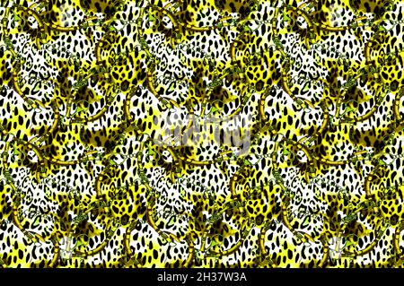 Nahtlose Mode-Druck-Muster, Kaleidoskop-Designs, Textil-Mode-Drucke, Stoff-Druck-Muster, bunte Muster Studie, Leopard, Zebra, Camouflage Stockfoto