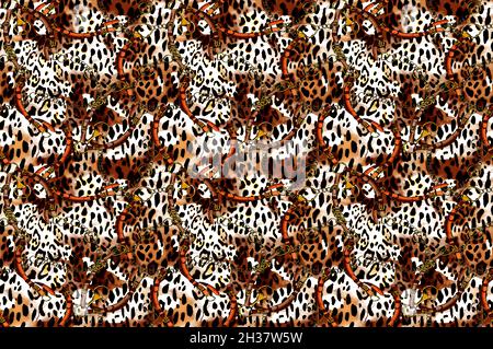 Nahtlose Mode-Druck-Muster, Kaleidoskop-Designs, Textil-Mode-Drucke, Stoff-Druck-Muster, bunte Muster Studie, Leopard, Zebra, Camouflage Stockfoto