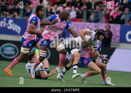 Paris, Frankreich. Oktober 2021. DYLAN KRETIST Lyon Flanker in Aktion während der französischen Rugby-Meisterschaft Top 14 zwischen Stade Francais und Lyon im Jean Bouin Stadium - Frankreich.Stade Francais gewann 23:18 (Bild: © Pierre Stevenin/ZUMA Press Wire) Stockfoto