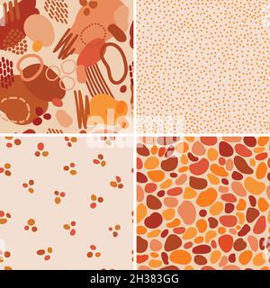 Set aus 4 verschiedenen nahtlosen Mustern Hintergründe in mit einfachen Linien und Formen in hellen Farben Stock Vektor