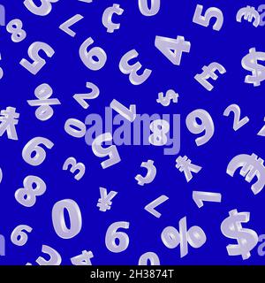 Ein Muster von volumetrischen Zahlen auf blauem Hintergrund zum Drucken und Dekorieren. 3d.Vektordarstellung. Stock Vektor