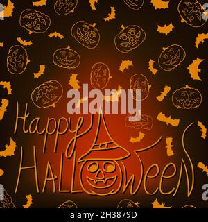 Halloween Vektor Hintergrund mit Schriftzug Happy halloween. Grußkarte. Schwarz und Orange. Stock Vektor