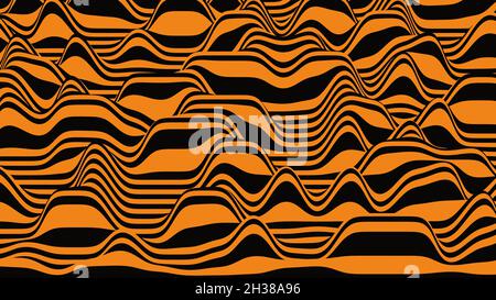 Retro-Tiger-Streifen verzerrten Hintergrund. Prozeduraler Vintage-Welligkeit-Hintergrund mit optischem Illusionseffekt Stock Vektor