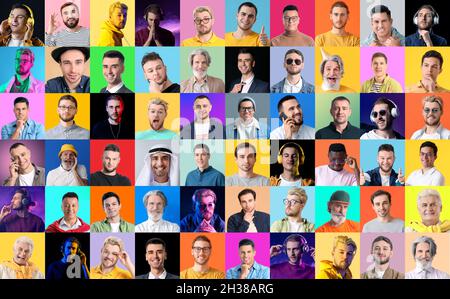 Collage mit Porträts verschiedener Männer Stockfoto
