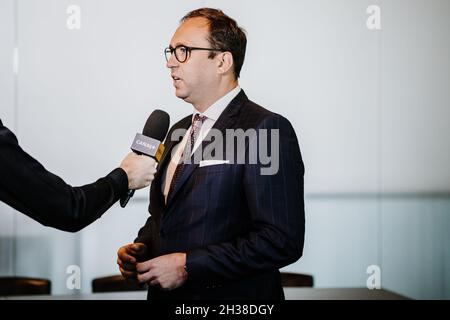 Warschau, Polen. Oktober 2021. Marcin Animucki Präsident des polnischen Fußballs Ekstraklasa S.A. gesehen während ESA LAB18 - Training für polnischen Fußball PKO Ekstraklasa und First League Clubs im Marschall Jozef Pilsudski Legia Warschau Municipal Stadium. Kredit: SOPA Images Limited/Alamy Live Nachrichten Stockfoto