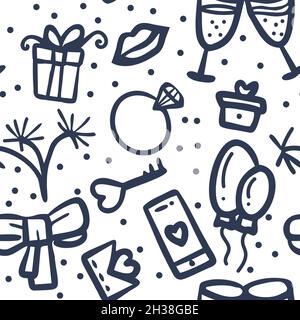 Festliches, nahtloses Doodle-Muster. Handgezeichnete Urlaubselemente. Vektorgrafik Stock Vektor