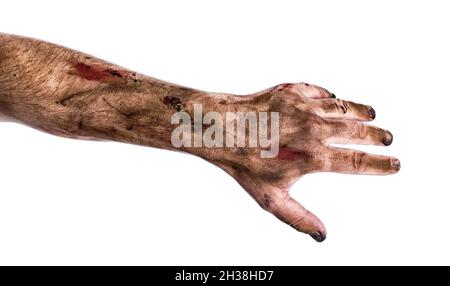 Hand von Zombie auf weißem Hintergrund Stockfoto