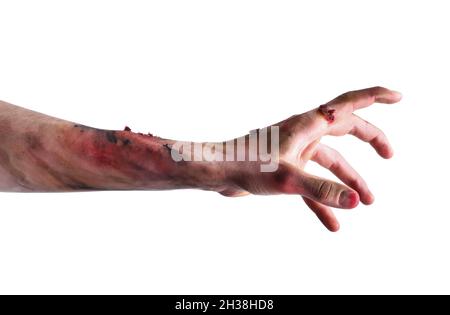 Hand von Zombie auf weißem Hintergrund Stockfoto