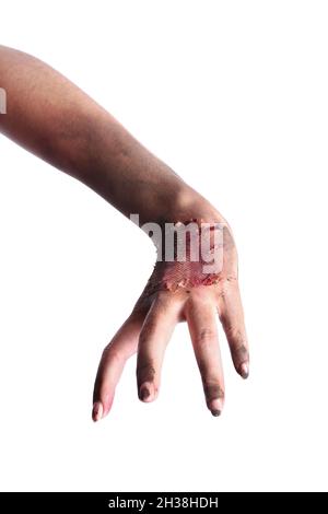 Hand von Zombie auf weißem Hintergrund Stockfoto