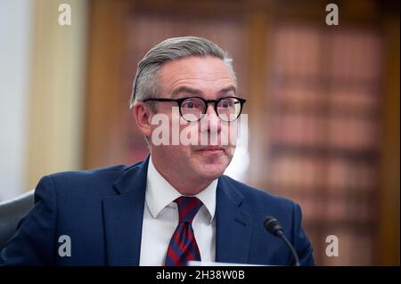 Washington, Vereinigte Staaten Von Amerika. Oktober 2021. Al Schmidt, Stadtkommissar, Board of Elections, City of Philadelphia, erscheint am Dienstag, den 26. Oktober 2021, im Russell Senate Office Building in Washington, DC, vor einem Senatsausschuss für Regeln und Verwaltung zu einer Anhörung zur Untersuchung aufkommender Bedrohungen der Wahlverwaltung. Quelle: Rod Lampey/CNP/Sipa USA Quelle: SIPA USA/Alamy Live News Stockfoto