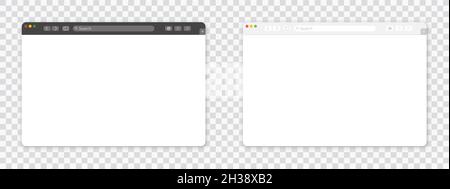 Leeres Browserfenster auf transparentem Hintergrund. Leeres Webseitenmockup mit Symbolleiste. Vektorgrafik Stock Vektor