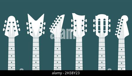 Gitarren Kopfstock Vektor Elektro Hals abstrakt Symbol. Gitarrenkopf Akustikrock Instrument Logo Symbol Stock Vektor