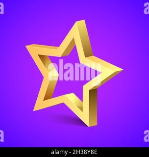 Goldene 3d Stern isoliert Objekt Medaille Dekoration. Goldener Stern Metall Vektor Design Icon Logo Stock Vektor