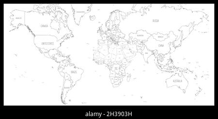 Schwarze Umrisse politische Karte der Welt. Stock Vektor