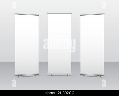 Roll-up Display Standfuß Bildschirm White Poster Vorlage. Leeres aufrollbare Banner für Standfuß Stock Vektor
