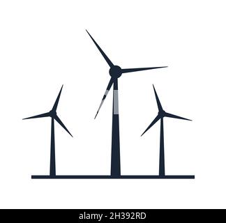 Windradvektor Turbinensymbol. Windkraft Energie Turbine Silhouette Illustration Turm Windmühle Stock Vektor