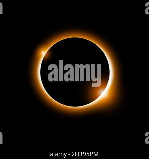 Sonnenfinsterungsvektor totaler Sonnenhintergrund. Mondfinsternis glüht im Weltraum. Kreis des Sonnenplaneten Stock Vektor