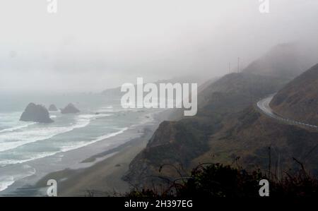 Nebliger Tag auf dem pacific Coast highway 1 in Big Sur monterey County, kalifornien, usa Stockfoto
