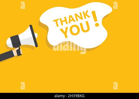 Hand hält Megaphon mit Danksagung Blase Banner-Vektor mit Kopieplatz für Unternehmen, Marketing, Flyer, Banner, Präsentationen, Und Poster Stock Vektor