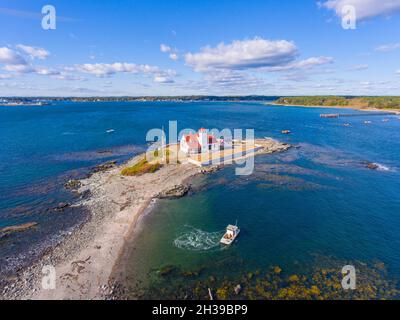 Wood Island Life Saving Station Luftaufnahme auf Wood Island an der Mündung des Piscataqua River in Portsmouth Harbor, Kittery, Maine ME, USA. Stockfoto