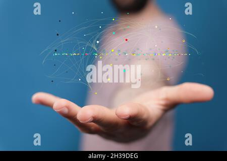 Anzahl der digitalen Punkte und Linien, die als Social-Networking-Konzept miteinander verbunden sind Stockfoto