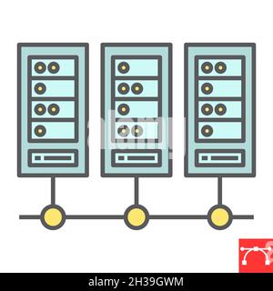 Farbliniensymbol für Rechenzentren, Datenbank und Hosting, Vektorsymbol für Computerserver, Vektorgrafiken, bearbeitbares, mit Konturen gefülltes Umrisszeichen, eps 10. Stock Vektor