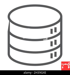Datenbankliniensymbol, Datenbank und Speicher, Server-Vektor-Symbol, Vektorgrafiken, bearbeitbares Konturumrisszeichen, eps 10. Stock Vektor