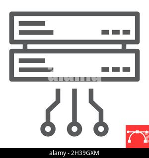 Datennetzwerk-Liniensymbol, Datenbank und Verbindung, Server-Netzwerk-Vektor-Symbol, Vektorgrafiken, bearbeitbares Konturumrisszeichen, eps 10. Stock Vektor