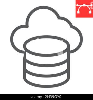 Big-Data-Liniensymbol, Datenbank und Verbindung, Cloud-Computing-Vektorsymbol, Vektorgrafiken, bearbeitbares Konturumrisszeichen, eps 10. Stock Vektor