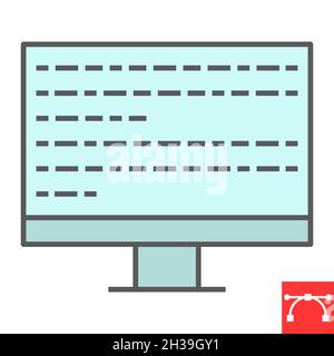 Programmierung Farbliniensymbol, Daten und Codierung, Monitor-Code-Vektor-Symbol, Vektorgrafiken, editierbare Kontur gefüllt Umrisszeichen, eps 10. Stock Vektor