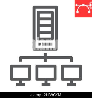 Server-Netzwerk-Liniensymbol, Datenbank und Verbindung, Webhosting-Vektorsymbol, Vektorgrafiken, bearbeitbares Konturumrisszeichen, eps 10. Stock Vektor