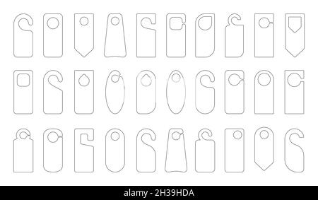 Hotel Tür Aufhänger Tags Umriss Vorlage Symbol Zeichen Set flach Stil Design Vektor Illustration. Stock Vektor