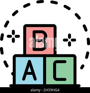 Würfel abc-Symbol. Konturwürfel abc Vektor Symbol Farbe flach isoliert Stock Vektor