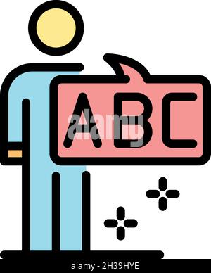 Mann sagt abc-Symbol. Umriss Mann sagt abc Vektor Symbol Farbe flach isoliert Stock Vektor