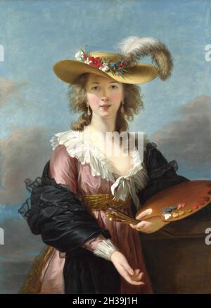 Selbstporträt im Strohhut - Élisabeth Louise Vigée Le Brun, (Madame Le Brun) war eine prominente französische Porträtmalerin des späten 18. Jahrhunderts. Stockfoto