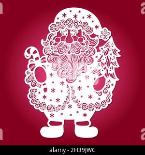 Schablone zum Laserschneiden. weihnachtsmann mit weihnachtsbaum. Vektor Stock Vektor
