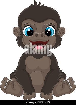 Cartoon niedlichen Baby Gorilla sitzen Stock Vektor