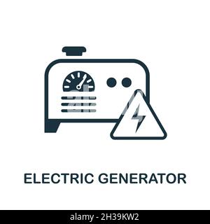 Symbol für elektrischen Generator. Monochromes Schild aus der Maschinensammlung. Creative Electric Generator Symbol Illustration für Web-Design, Infografiken und Stock Vektor