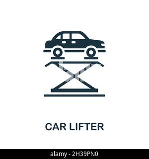 Symbol für den Wagenheber. Schwarzes Schild aus der Maschinensammlung. Creative Car Lifter Icon für Webdesign, Templates und Infografiken. Stock Vektor
