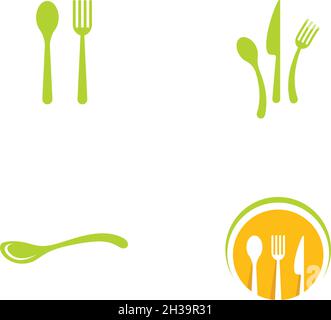Gabel und Löffel Symbol vektor Vorlage Stock Vektor