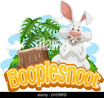 Eine Kaninchen-Zeichentrickfigur mit Booplesnoot Schrift Banner isoliert Illustration Stock Vektor