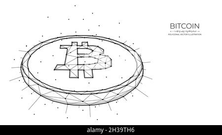 Polygonale Vektordarstellung von Bitcoin auf weißem Hintergrund. Kryptowährung Low-Poly-Design. Abstraktes digitales Banner, Vorlage oder Hintergrund. Bitcoin Stock Vektor