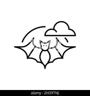 Halloween Fledermaus Silhouette fliegen gegen den Mond. Pixel-perfektes, bearbeitbares Strichliniensymbol Stock Vektor