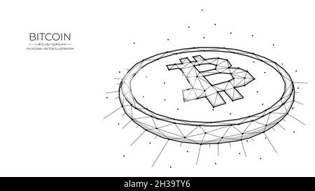 Polygonale Vektordarstellung von Bitcoin auf weißem Hintergrund. Kryptowährung Low-Poly-Design. Abstraktes digitales Banner, Vorlage oder Hintergrund. Bitcoin Stock Vektor